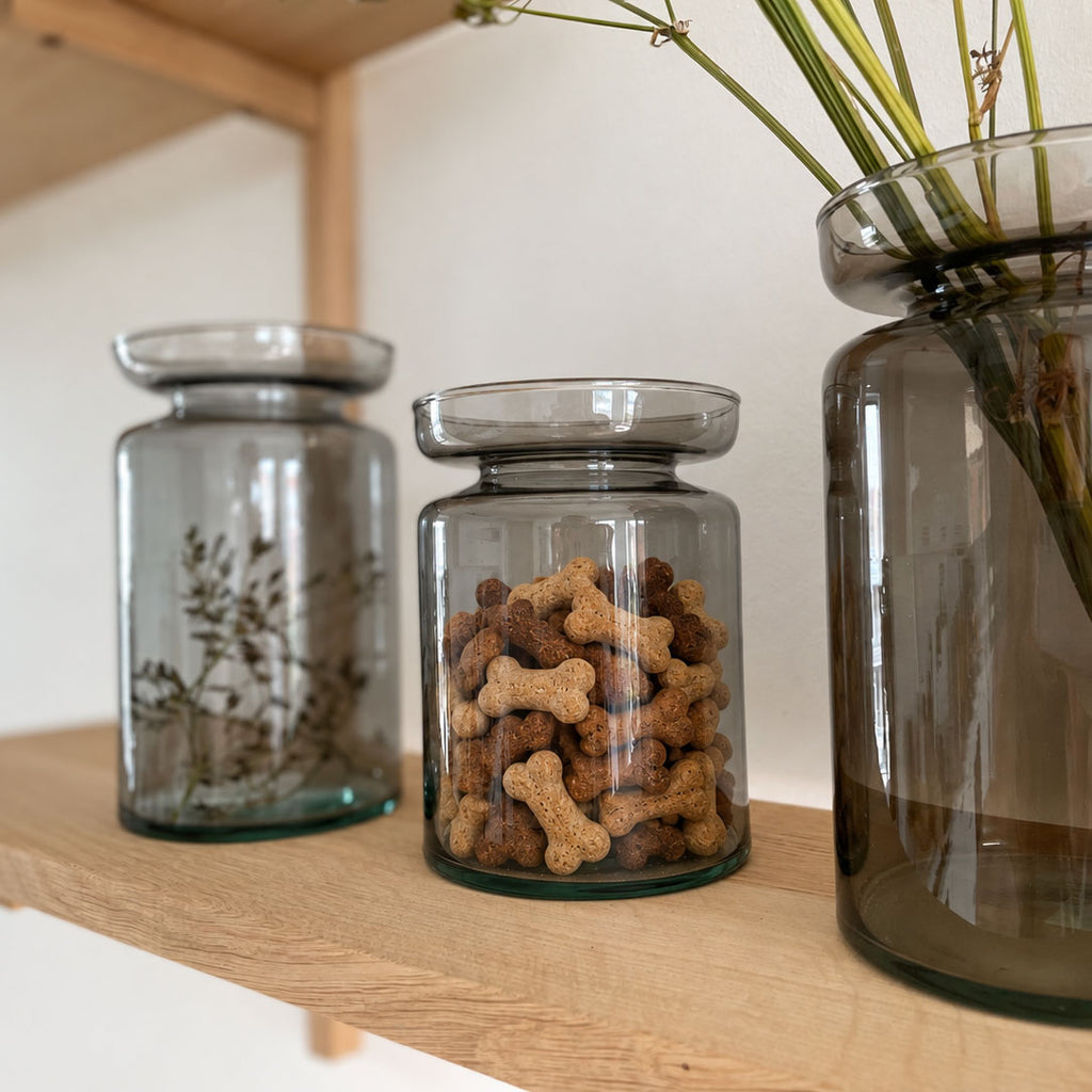 Mundblæst Valencia glaskrukke i genanvendt glas - Mauve Taupe