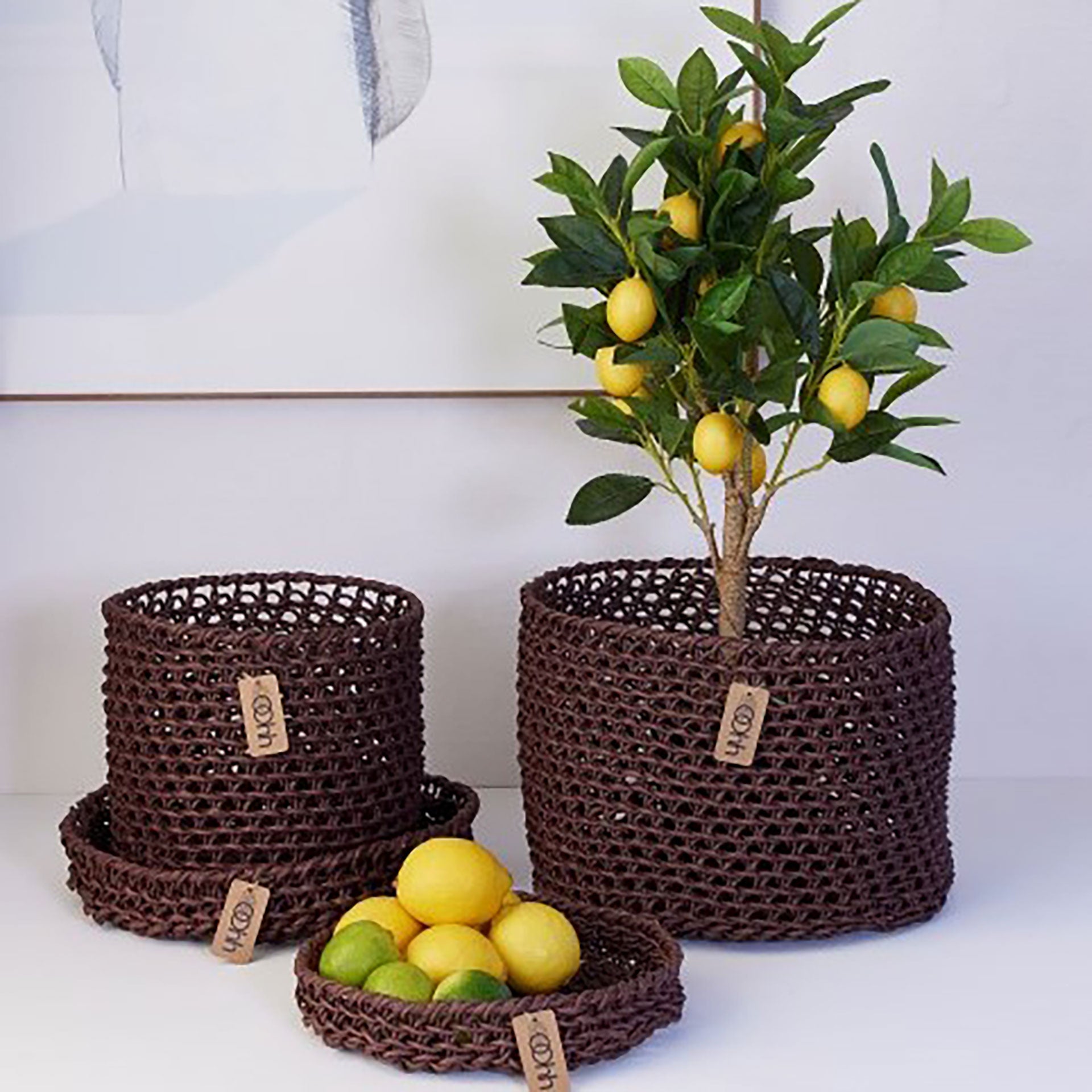 Håndvævet kurvesæt i Zero Waste materiale - Deep Brown