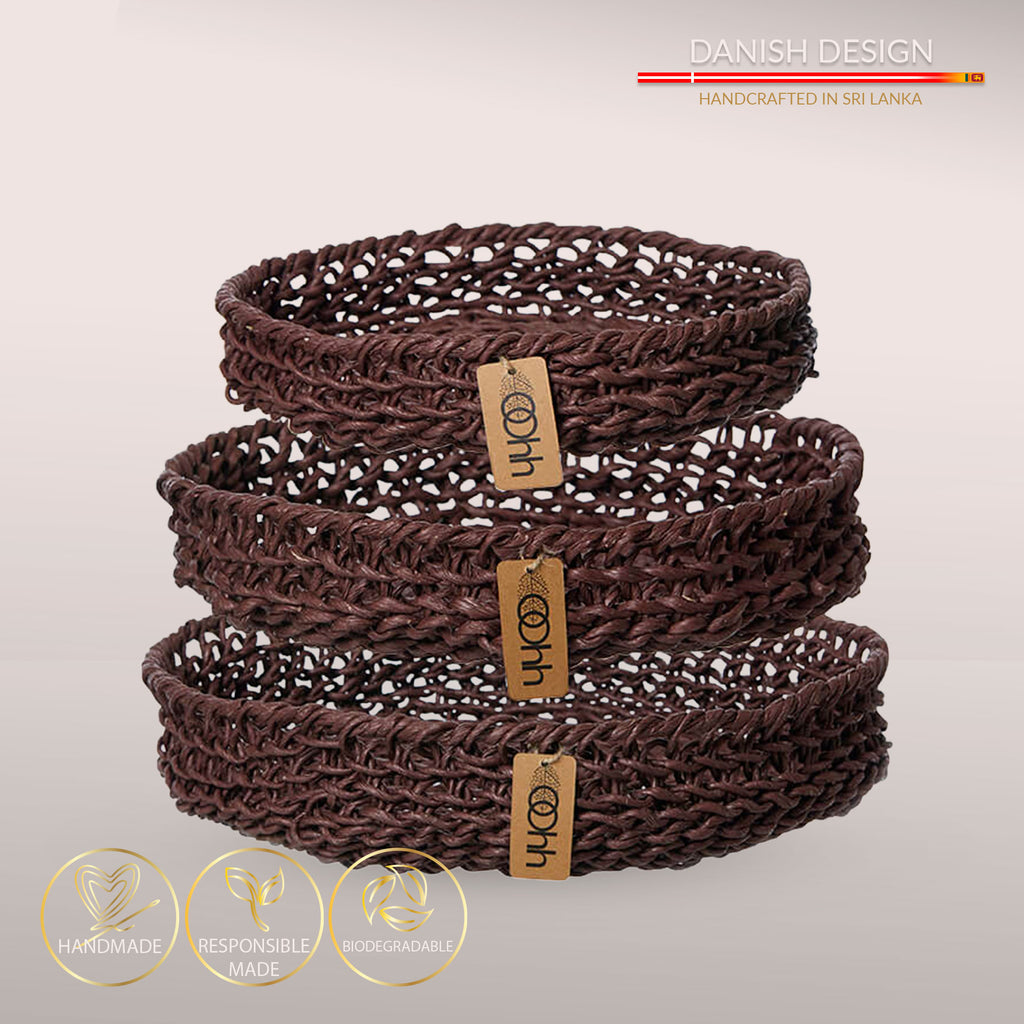 Håndvævet kurvesæt i Zero Waste materiale - Deep Brown