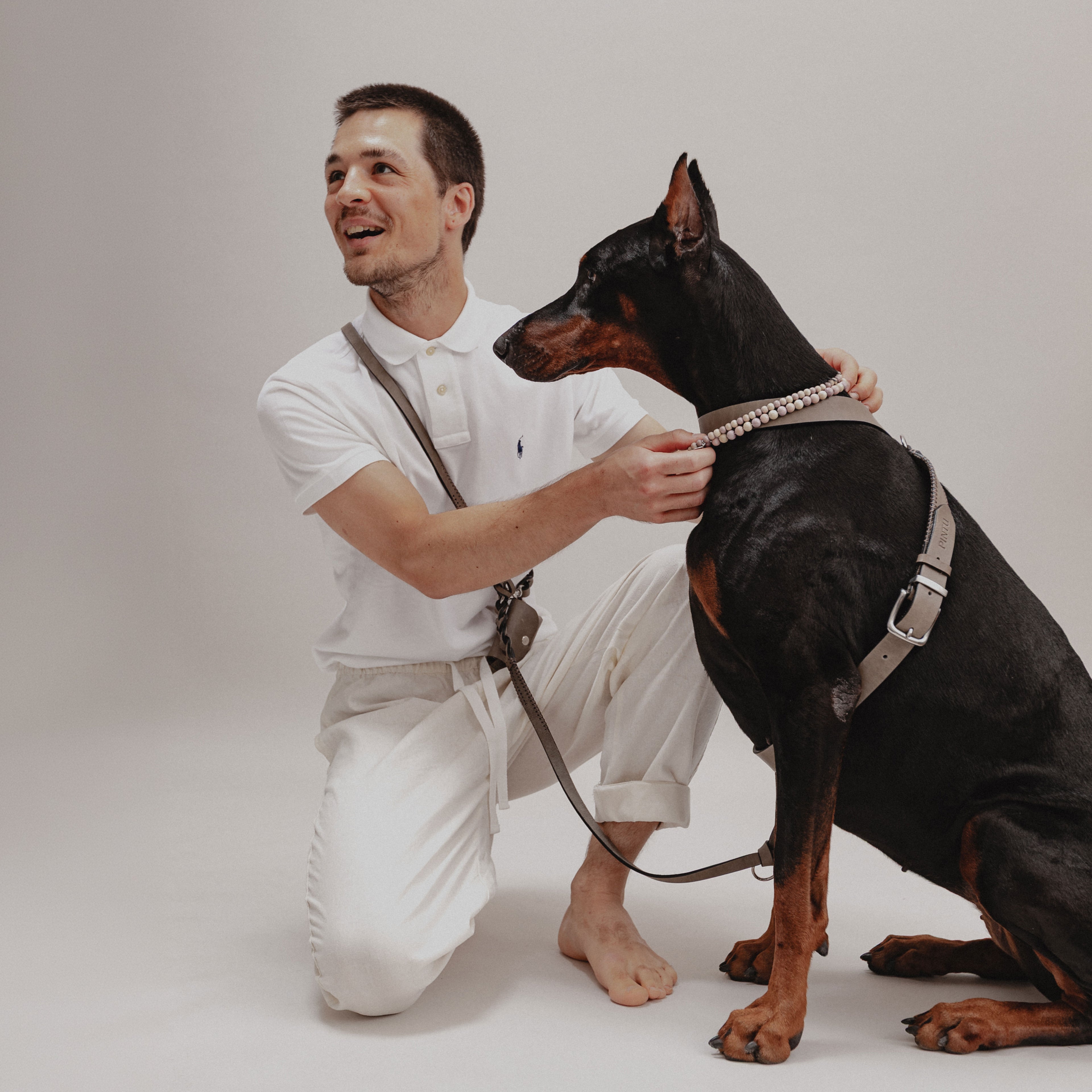 Lumas håndfri og justerbar hundesnor i ægte læder - Nordic Taupe