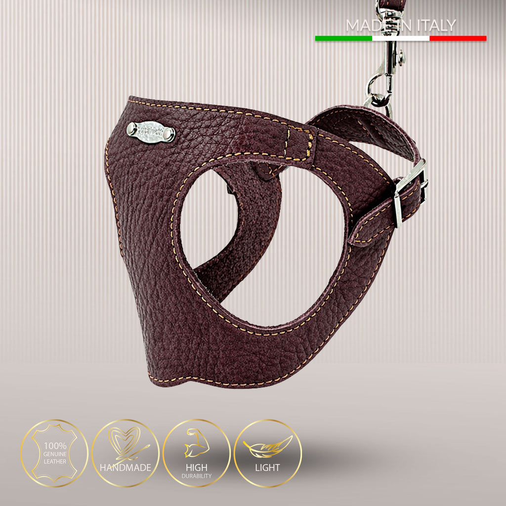 Ergonomisk Bustier hundesele i ægte læder - Deep Brown