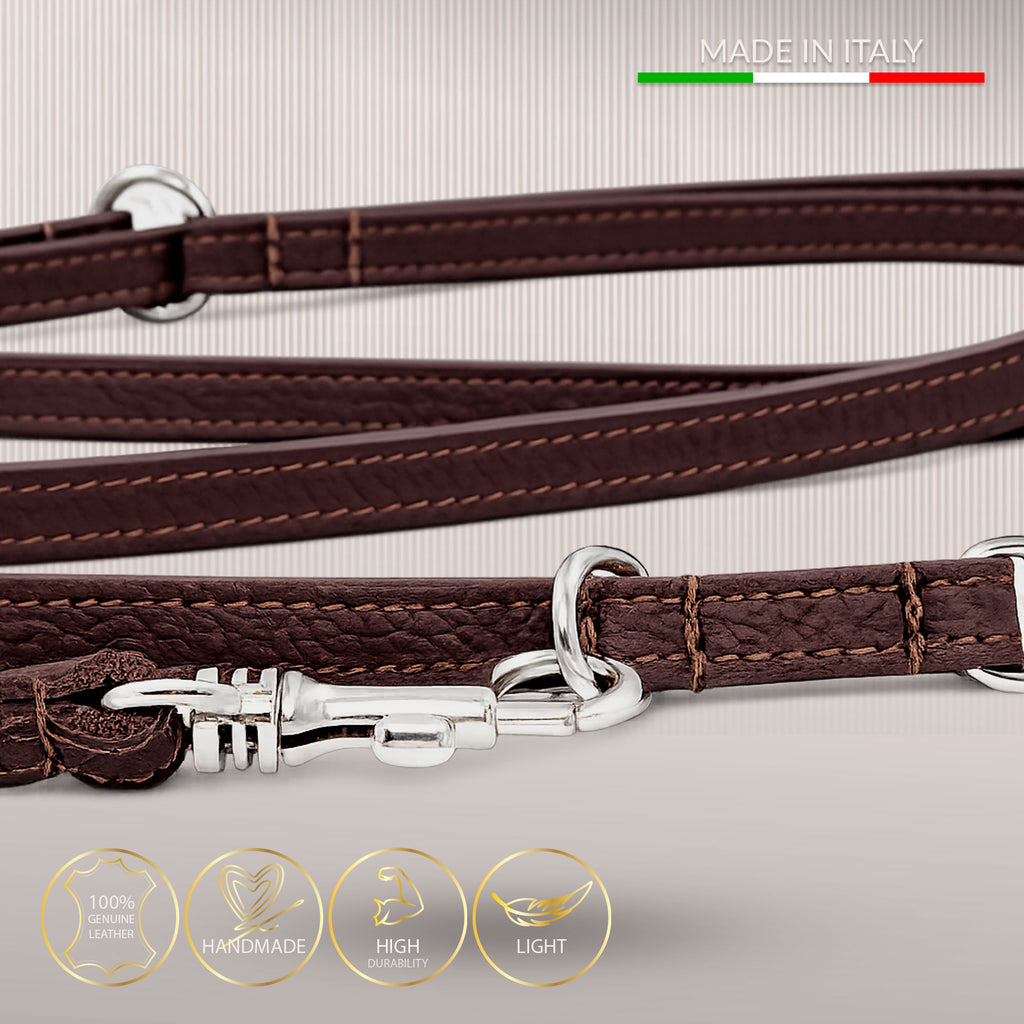 Elegant håndfri og justerbar hundesnor i ægte læder - Deep Brown