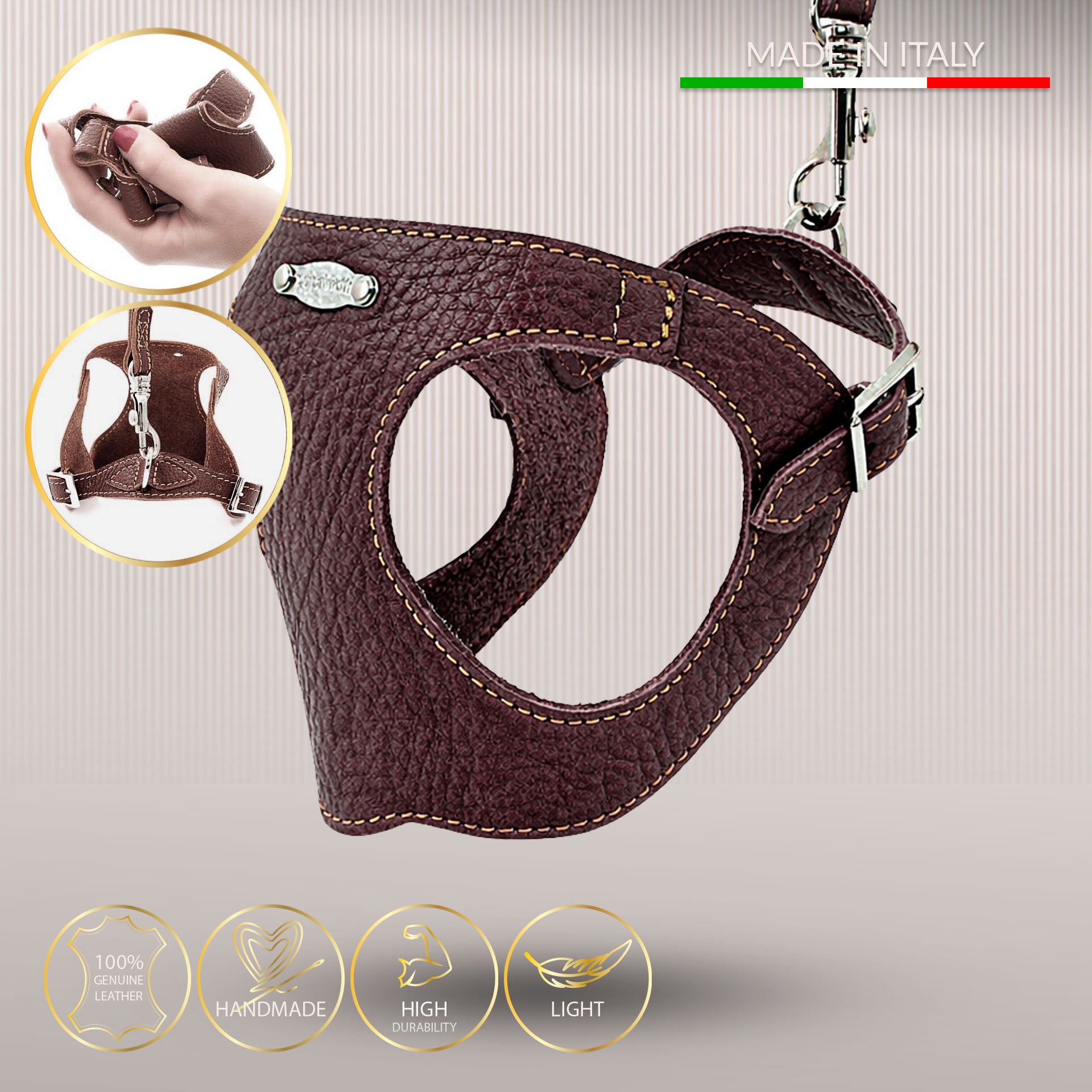 Ergonomisk Bustier hundesele i ægte læder - Deep Brown