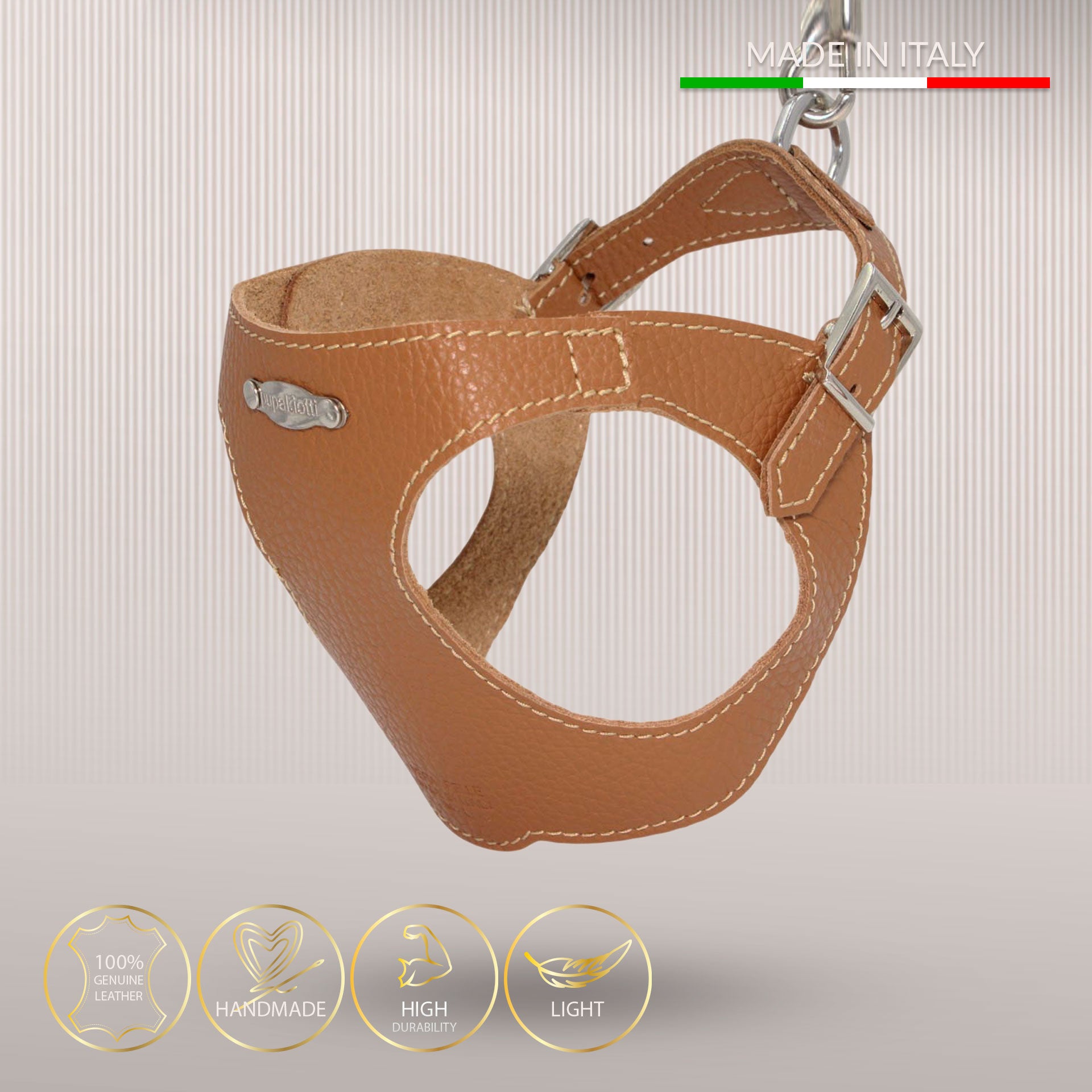 Ergonomisk Bustier hundesele i ægte læder - Cuoio