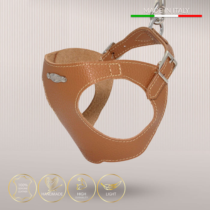 Ergonomisk Bustier hundesele i ægte læder - Cuoio