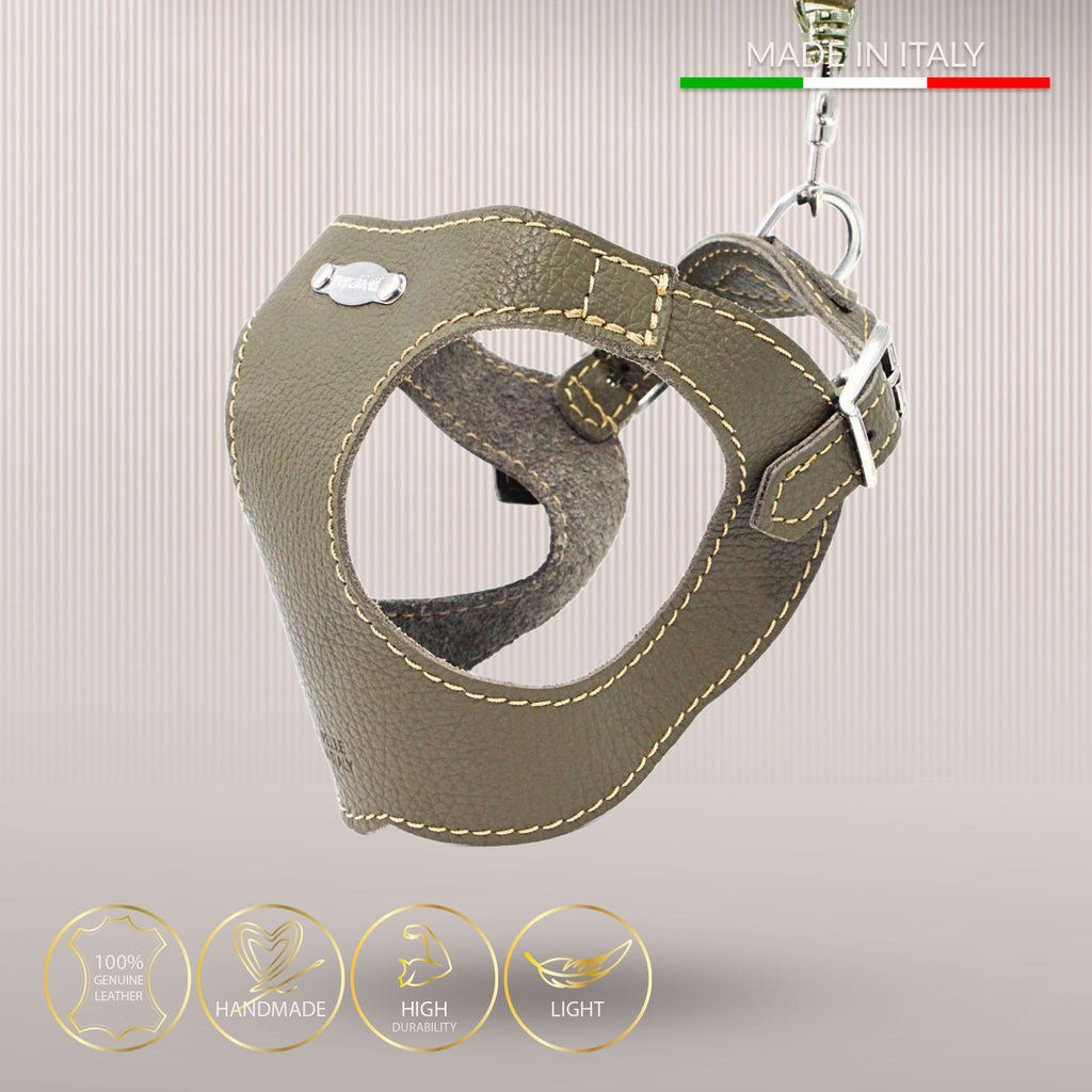 Ergonomisk Bustier hundesele i ægte læder - Army
