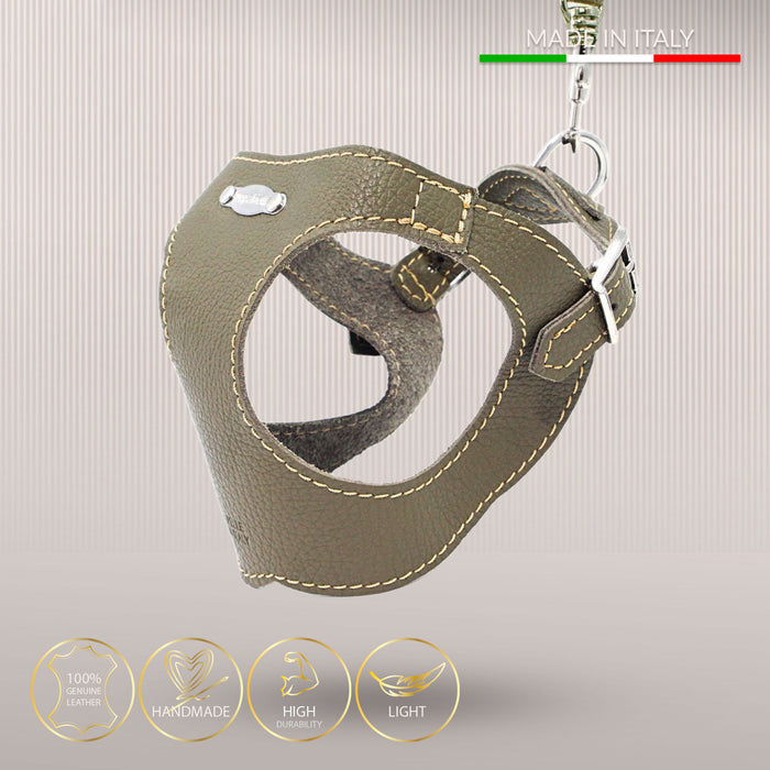 Ergonomisk Bustier hundesele i ægte læder - Army