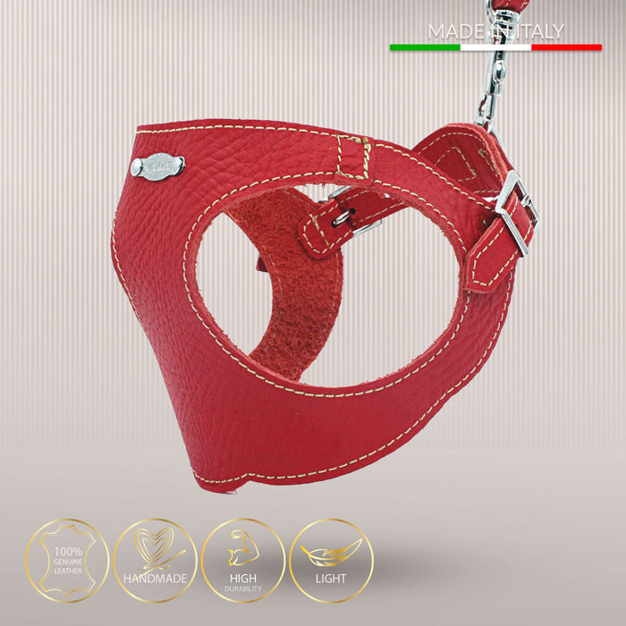 Ergonomisk Bustier hundesele i ægte læder - Rosso