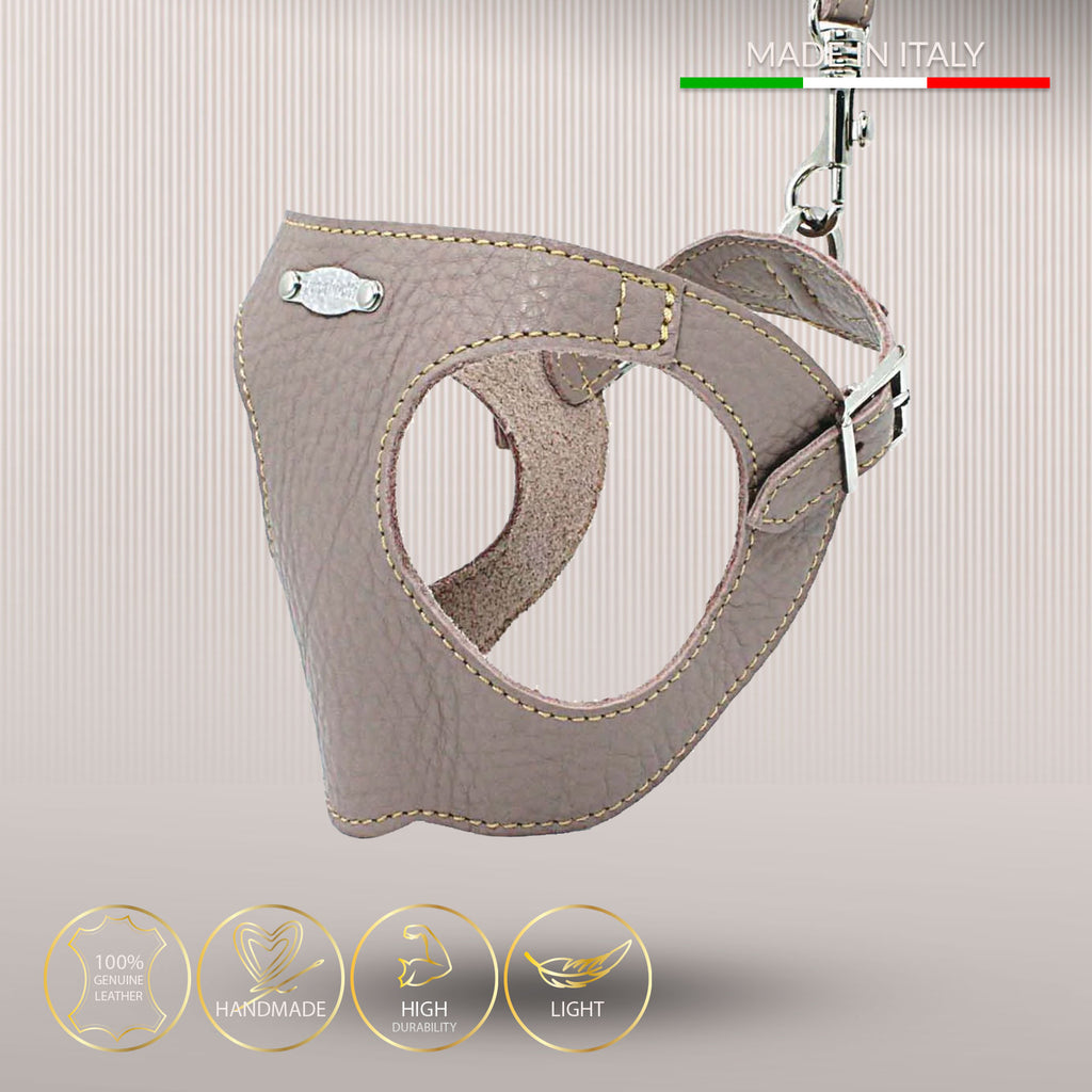 Ergonomisk Bustier hundesele i ægte læder - Nordic Taupe