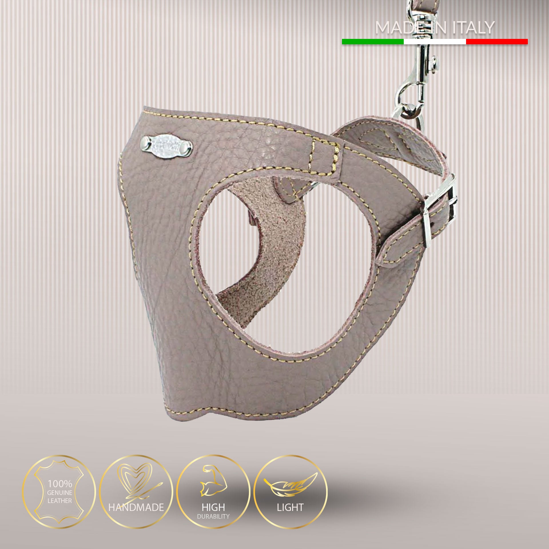 Ergonomisk Bustier hundesele i ægte læder - Nordic Taupe