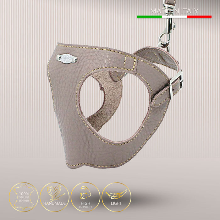 Ergonomisk Bustier hundesele i ægte læder - Nordic Taupe