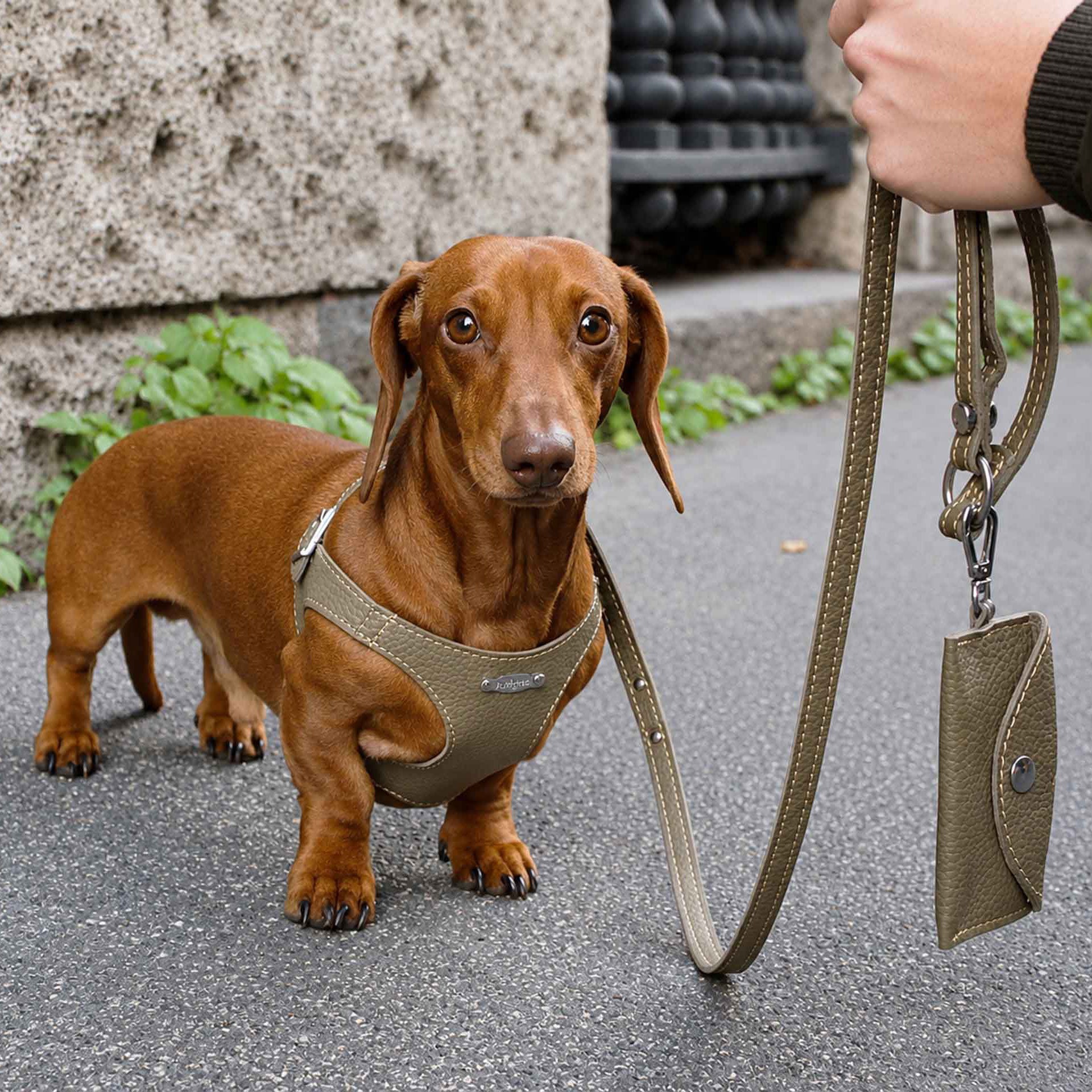 Ergonomisk Bustier hundesele i ægte læder - Army