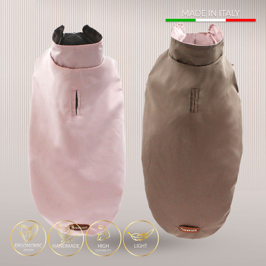 LONDON • Vendbar BI-COLOR regnfrakke - Nordic Taupe/Rosa